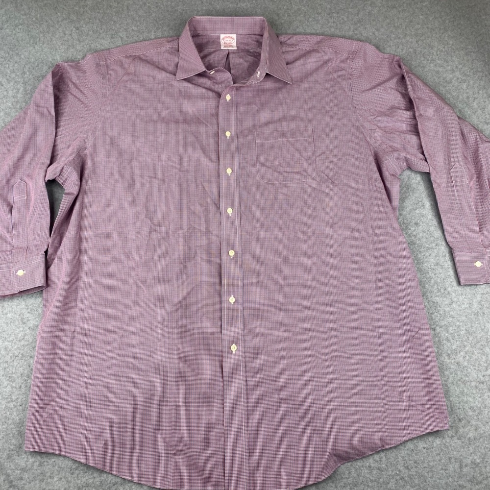 Brooks Brothers Dress Shirt Mens 19-35 Red Blue Madison Fit Non-Iron Cotton